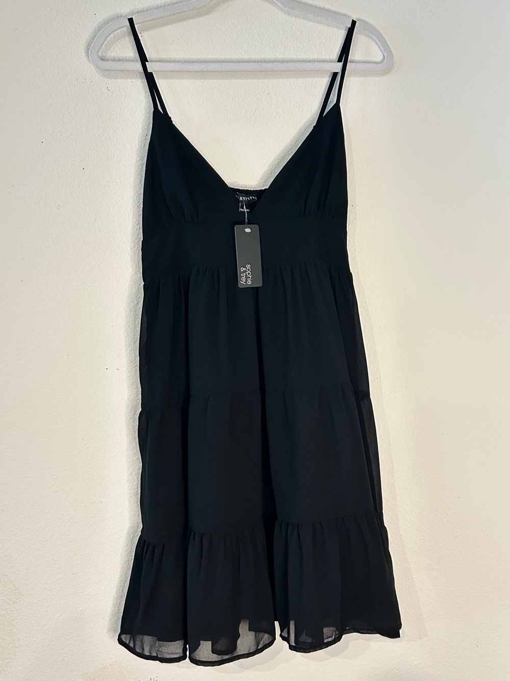 Black Tiered V-Neck Midi Dress with Spaghetti Straps